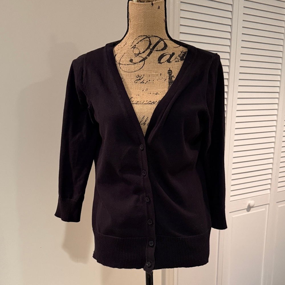 AB Studio Deep Black V-Neck Cardigan